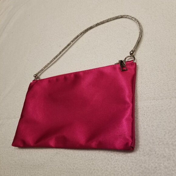 Shoulder Bag & Crossbody Removable Strap Pink Fuchsia Satin Purse Bejewelled NWT - Picture 4 of 14